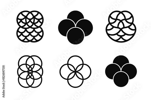 Bath Mat Texture Icons. Bath Mat Texture. Icon set. Set Logo of Bath Mat Texture: overlapping circular texture. harmonious logo variations of the