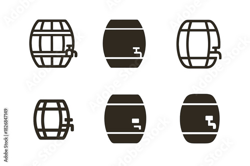 Harmonious Beer Logos. Beer. Icon set. Set Logo of Beer: Beer Barrel. harmonious logo variations of the same emblematic concept, each with different artistic