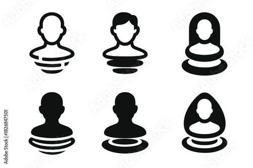 Digital Avatars Logo. Digital avatars and evolving identity. Icon set. Set Logo of digital avatars: holographic self projection. harmonious logo variations of