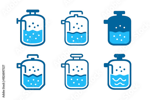 Water Treatment Logos. Water treatment and waste management solutions. Icon set. Set Logo of water treatment and waste management solutions: filtration tank.