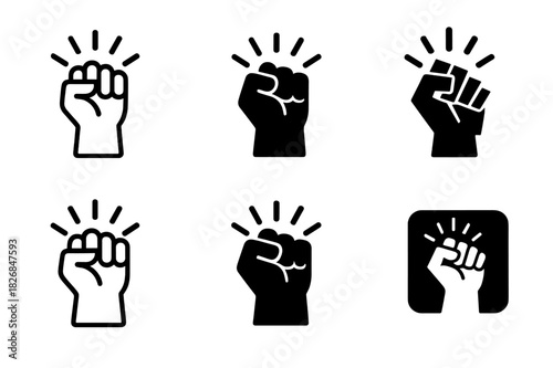 Frustration Icon Variations. Frustration. Icon set. Set Logo of frustration: clenched fist. harmonious logo variations of the same emblematic concept, each