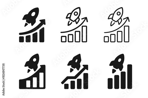 Crowdfunding Icon Set. Crowdfunding for Startups. Icon set. Set Logo of Crowdfunding for Startups: Fundraising Chart. harmonious logo variations of the same