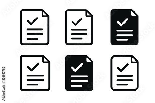 Order Notepad Icons. order notepad. Icon set. Set Logo of order notepad: marked paper sheet. harmonious logo variations of the same emblematic concept, each