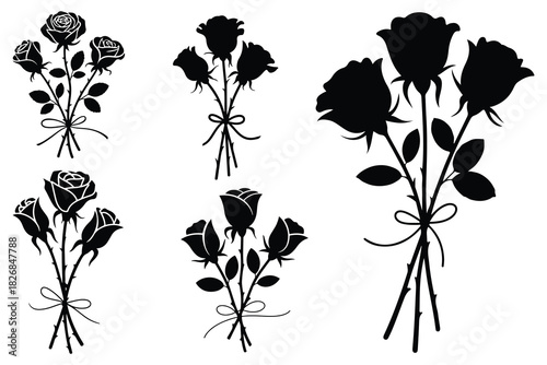 Black silhouette rose bouquets with bows flower floral