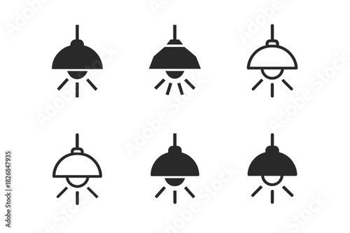 Workspace Lighting Icon Set. workspace lighting moods. Icon set. Set Logo of workspace lighting moods: ceiling light. harmonious logo variations of the same