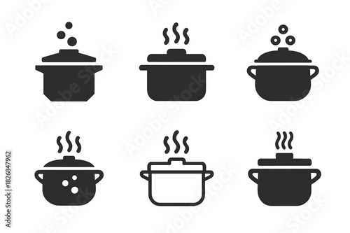 Cooking Techniques Icons. Cooking techniques. Icon set. Set Logo of cooking techniques: pot simmering. harmonious logo variations of the same emblematic