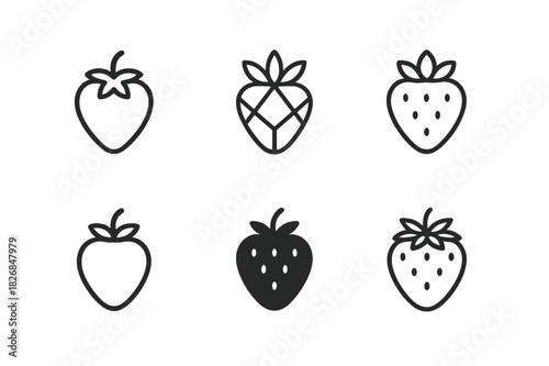 Strawberry Logo Variations. Strawberry. Icon set. Set Logo of strawberry: berry line illustration. harmonious logo variations of the same emblematic concept,