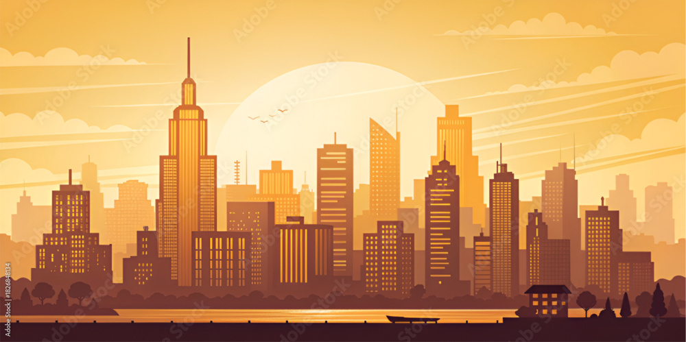 Obraz premium chicago skyline at sunset