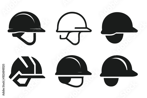 Safety Helmet Logos. safety helmet. Icon set. Set Logo of safety helmet: helmet side view. harmonious logo variations of the same emblematic concept, each with