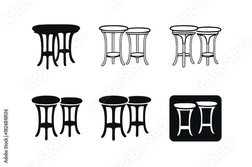 Elegant Side Tables. Elegant Side Tables. Icon set. Set Logo of Elegant Side Tables: Pair of Side Tables. harmonious logo variations of the same emblematic