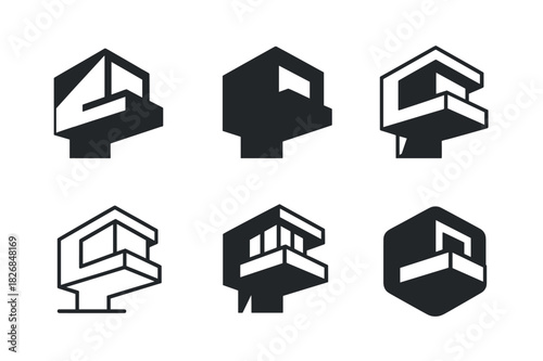 Architectural Logo Set. photographs of awe-inspiring architecture and design. Icon set. Set Logo of photographs of awe-inspiring architecture and design: