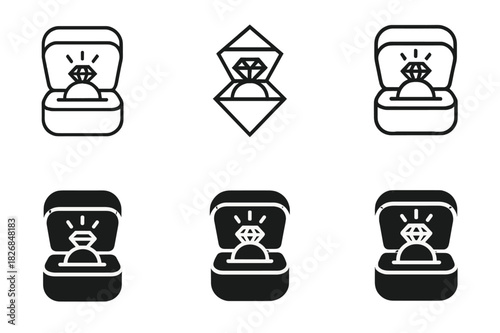 Surprise Ring Box Icons. Surprise ring box. Icon set. Set Logo of surprise ring box: proposal moment symbol. harmonious logo variations of the same emblematic