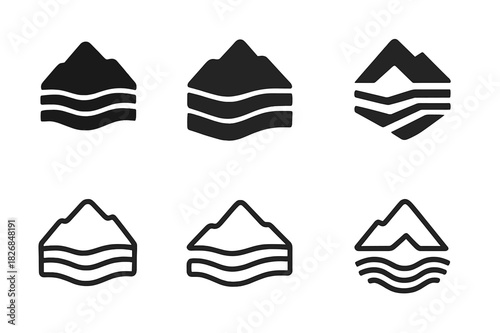 Geologist Icon Variations. Geologist. Icon set. Set Logo of geologist: mountain and stratification layers. harmonious logo variations of the same emblematic