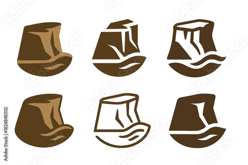 Rocky Cliffs Logo Set. rocky cliffs. Icon set. Set Logo of rocky cliffs: windswept cliff edge. harmonious logo variations of the same emblematic concept, each
