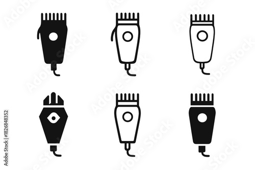 Barbershop Logo Variations. At the Barbershop. Icon set. Set Logo of At the Barbershop: Hair Clippers. harmonious logo variations of the same emblematic