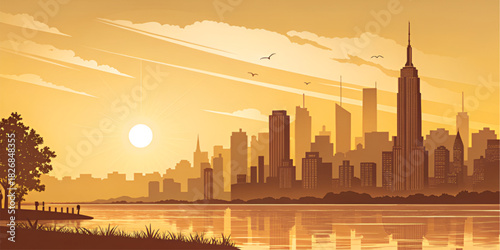 chicago skyline at sunset