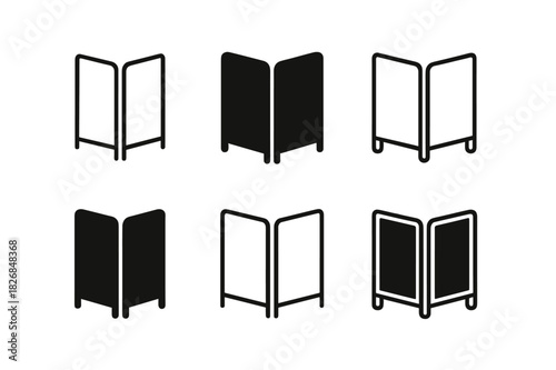 Folding Screen Logos. Folding Screen. Icon set. Set Logo of Folding Screen: Privacy Panel. harmonious logo variations of the same emblematic concept (Negative