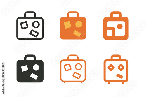 World Traveler Icons. World travelers. Icon set. Set Logo of world travelers: Suitcase with travel stickers. harmonious logo variations of the same emblematic