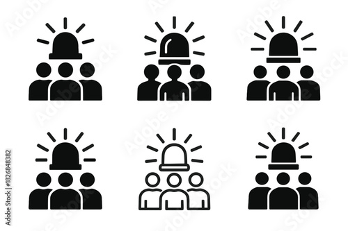 Emergency Evacuation Icons. Emergency evacuation of large groups in high-risk environments. Icon set. Set Logo of emergency evacuation of large groups in
