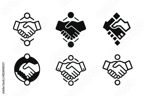 Business Networking Logos. Business Networking. Icon set. Set Logo of Business Networking: handshake connection. harmonious logo variations of the same
