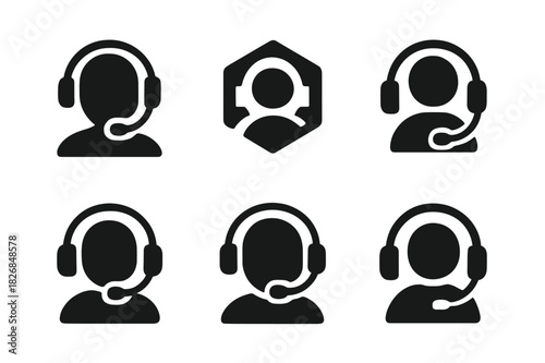 Service Logo Variations. personalized service. Icon set. Set Logo of personalized service: support headset. harmonious logo variations of the same emblematic