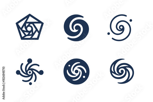 Universe Logo Harmony. Universe Connection. Icon set. Set Logo of Universe Connection: Galaxy Spiral. harmonious logo variations of the same emblematic