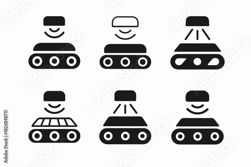 Conveyor Sensor Icons. conveyor system sensors. Icon set. Set Logo of conveyor system sensors: infrared detection module. harmonious logo variations of the