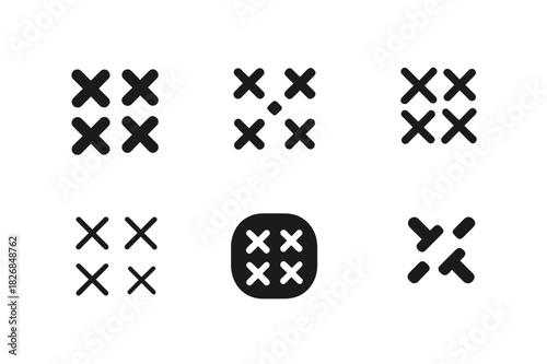 Stitch Logo Variations. Stitch. Icon set. Set Logo of stitch: cross-stitch pattern. harmonious logo variations of the same emblematic concept, each with