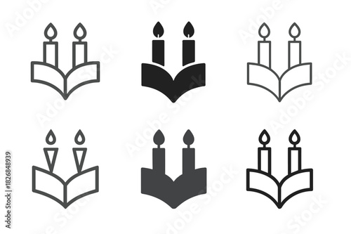 Passover Haggadah Icons. Passover Haggadah. Icon set. Set Logo of Passover Haggadah: Candles. harmonious logo variations of the same emblematic concept, each