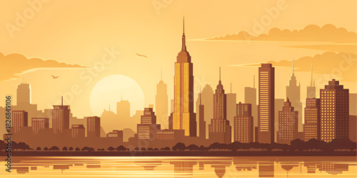 chicago skyline at sunset