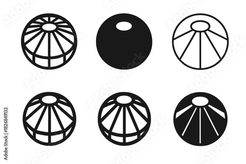 Open Atrium Logos. Open Atrium. Icon set. Set Logo of Open Atrium: circular open ceiling. harmonious logo variations of the same emblematic concept, each with