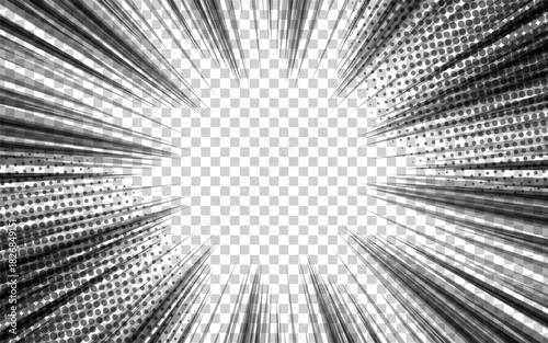 Radial motion lines of a comic strip. Anime comic book, hero, speed, or fighting action, light texture. Manga cartoon image explosion background. Vector illustration.