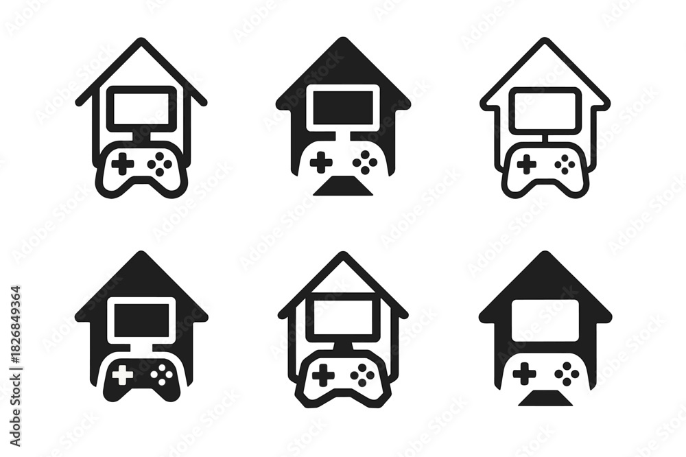 Fototapeta premium Interactive Icon Set. Interactive home entertainment experiences. Icon set. Set Logo of interactive home entertainment experiences: multi-device experience.