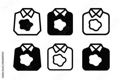 Stained Shirt Logos. Stained shirt. Icon set. Set Logo of stained shirt: collar stain graphic. harmonious logo variations of the same emblematic concept, each