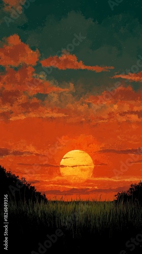 Vibrant Sunset Over a Serene Landscape With Colorful Clouds
