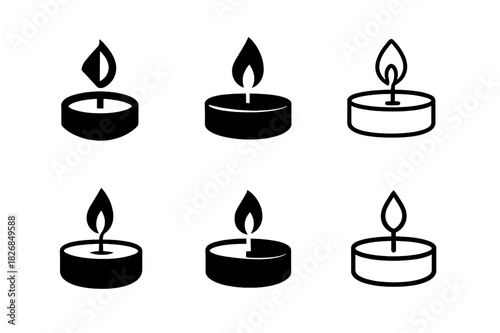 Candle Logo Variations. candle. Icon set. Set Logo of candle: tea light candle. harmonious logo variations of the same emblematic concept, each with different