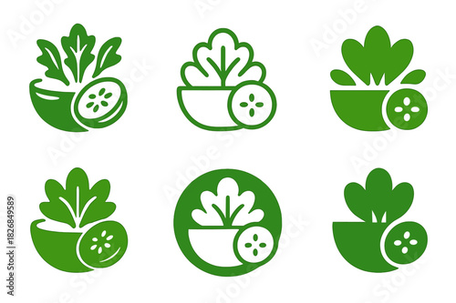 Salad Logo Variations. salad. Icon set. Set Logo of salad: cucumber ring. harmonious logo variations of the same emblematic concept, each with different