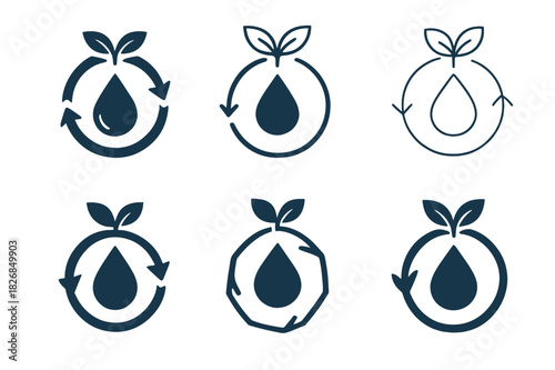 Water Solution Logos. Water treatment and waste management solutions. Icon set. Set Logo of water treatment and waste management solutions: sustainability