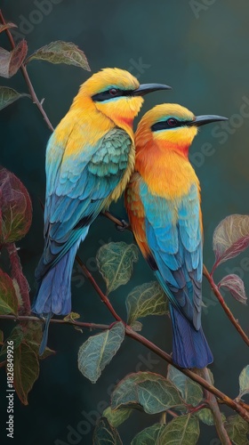 Colorful Birds Perched on Branches in a Serene Outdoor Setting During Daytime