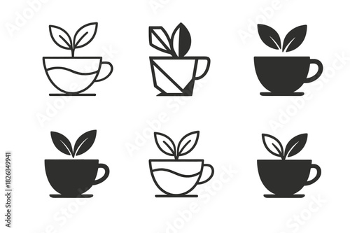Nature Wellness Icons. Nature-based wellness tourism. Icon set. Set Logo of wellness tourism: herbal tea and leaves. harmonious logo variations of the same
