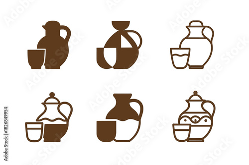 Cultural Hygiene Icons. Cultural approaches to hygiene. Icon set. Set Logo of cultural hygiene: water jar and cup. harmonious logo variations of the same