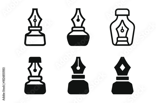 Artistic Mastery Logos. Mastering a craft or artistic skill. Icon set. Set Logo of artistic mastery: calligraphy pen and ink. harmonious logo variations of the