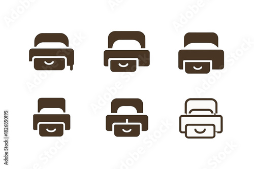 Innovative Storage Icons. Unique home organization systems. Icon set. Set Logo of Unique home organization systems: sliding under-bed storage. harmonious logo