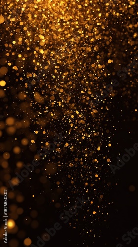 Golden Particles Float Gracefully in a Dark Background, Creating a Stunning V...