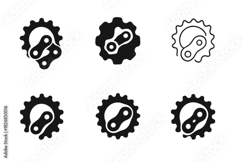 Bicycle Chain Logos. Bicycle Chain. Icon set. Set Logo of Bicycle Chain: Chain tensioner. harmonious logo variations of the same emblematic concept (Flat