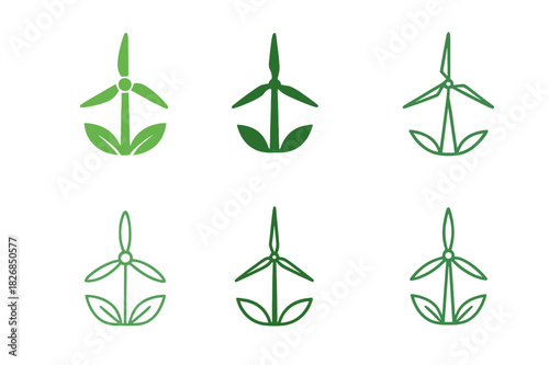 Diverse Wind Turbine Icons. Nature-friendly habits. Icon set. Set Logo of nature habits: wind turbine icon. harmonious logo variations of the same emblematic