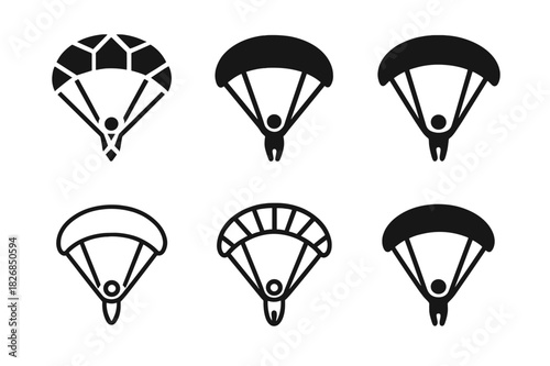 Paragliding Icon Set. Paragliding. Icon set. Set Logo of Paragliding: bird?s-eye glider view. harmonious logo variations of the same emblematic concept, each
