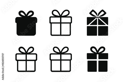 Elegant Present Icon Set. Present. Icon set. Set Logo of present: elegant box with curled ribbon. harmonious logo variations of the same emblematic concept,