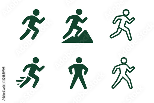 Outdoor Sports Icons. Outdoor sports. Icon set. Set Logo of outdoor sports: running and endurance. harmonious logo variations of the same emblematic concept,