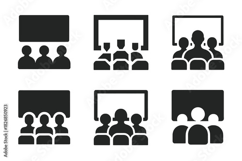 Film Festival Logos. Film festivals. Icon set. Set Logo of film festival: audience in theater silhouette. harmonious logo variations of the same emblematic